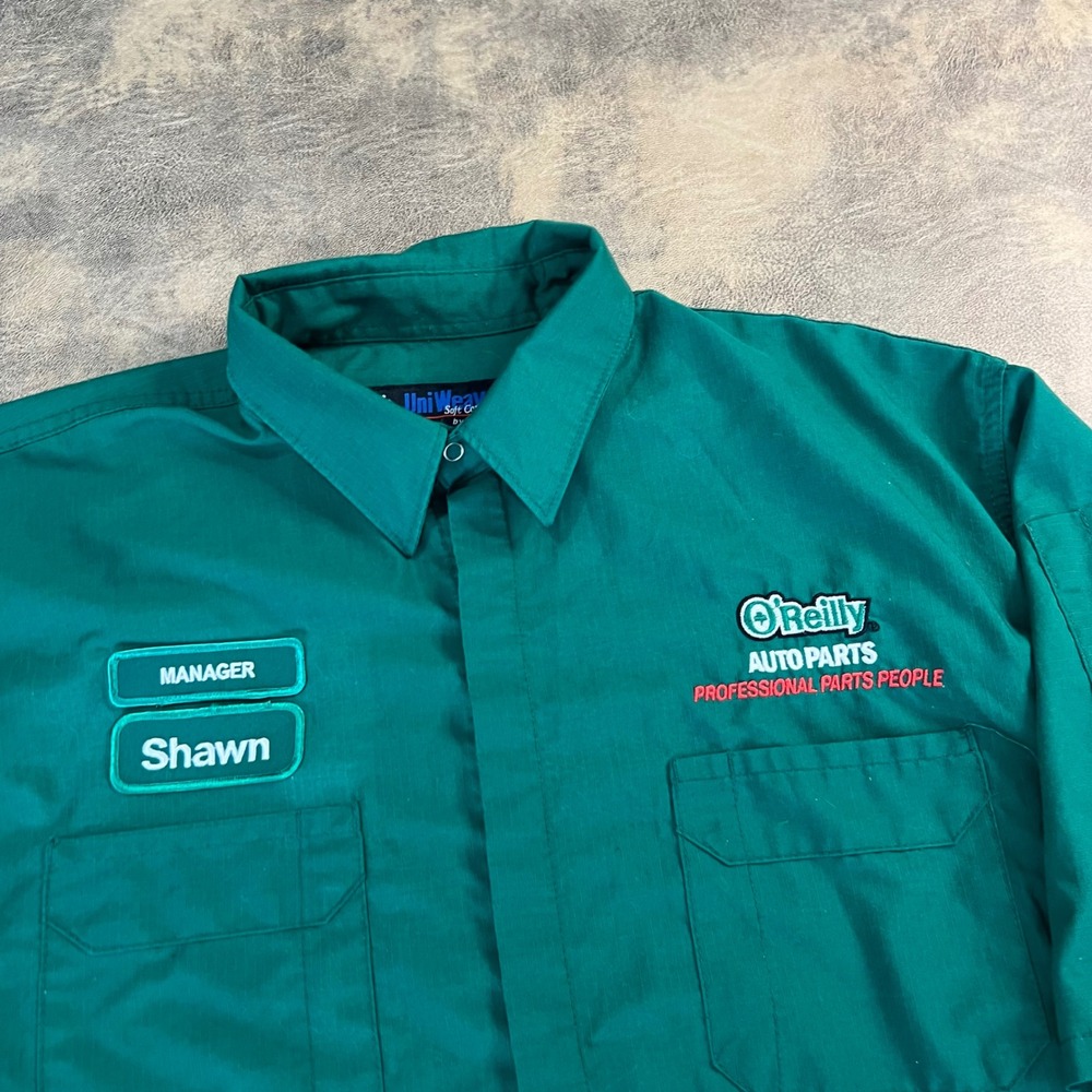 UniFirst Mechanic Work Shirt Mens 2XL Green O'Reilly Auto Parts Manager